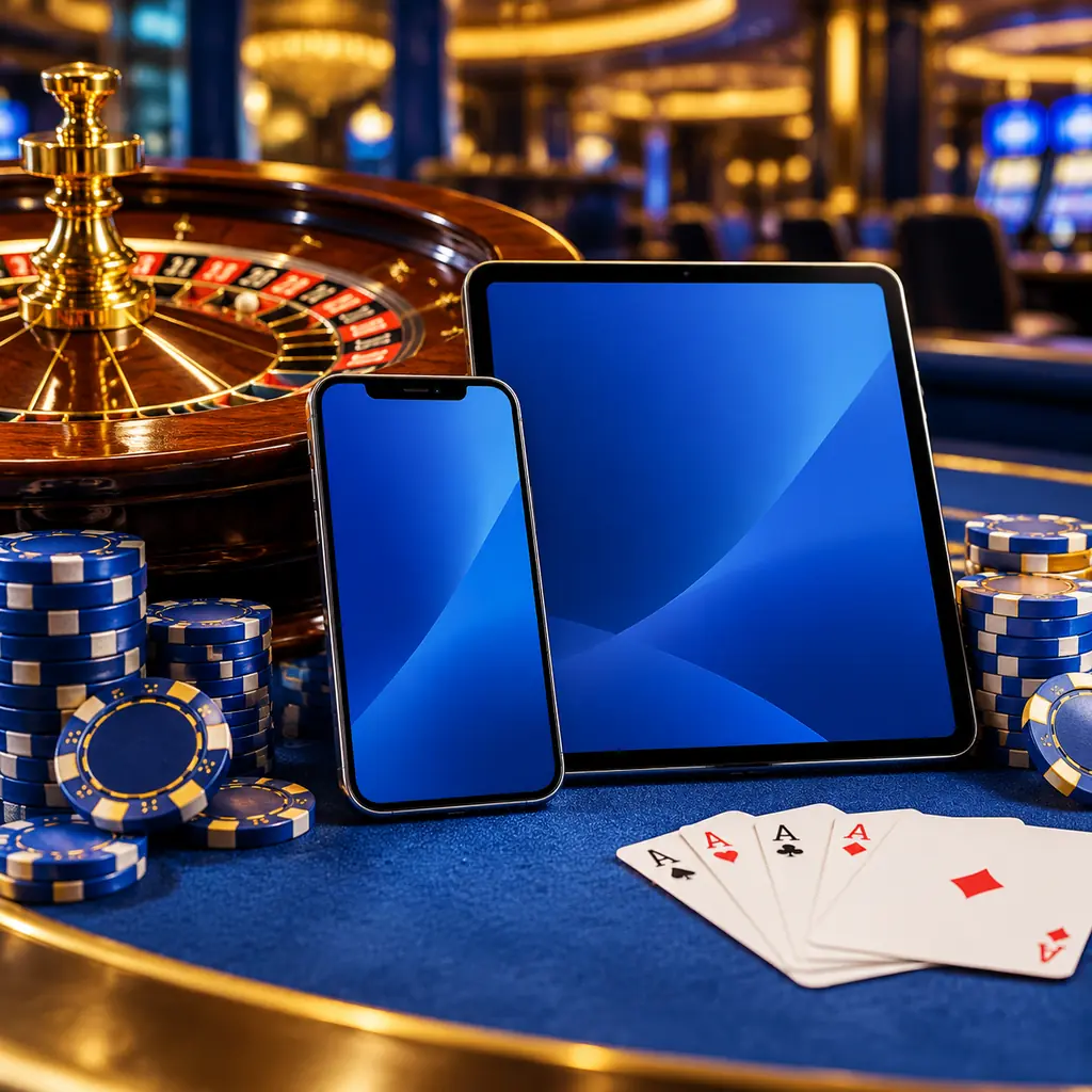 Ponsel dan tablet di dekat meja roulette